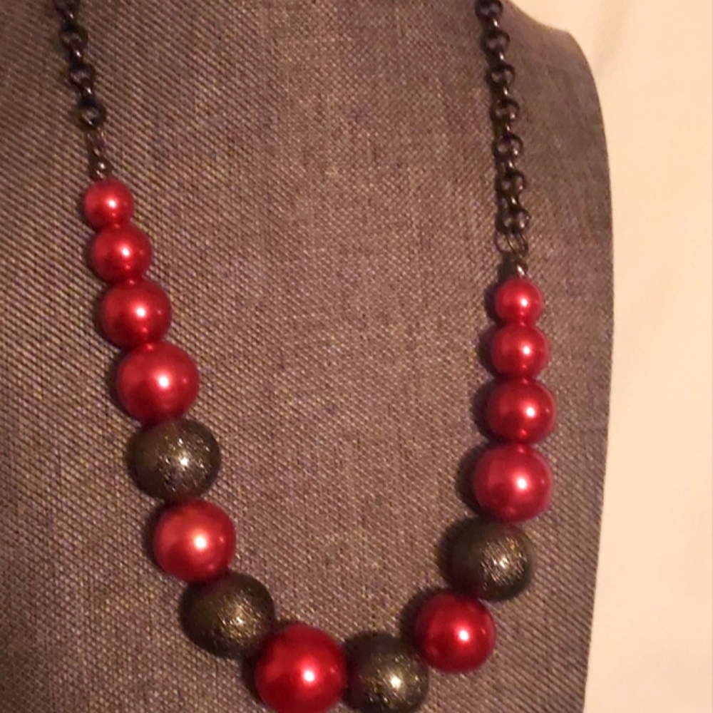 Bold Red and Black Statement Necklace